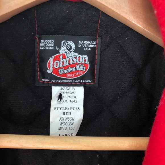 VTG Womens Johnson Woolen Mills WOOL Red Peacoat Jacket Sz L Blk Quilted Lining - Picture 3 of 13